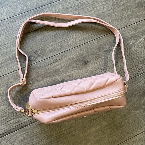 Quilted Crossbody Bag In Pink with Gold Plated Accessories - Picture 2 of 6